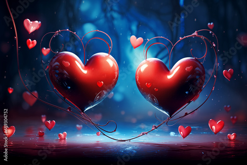 a couple of hearts sitting next to each other, a digital rendering by Valentine Hugo, romanticism, lovely