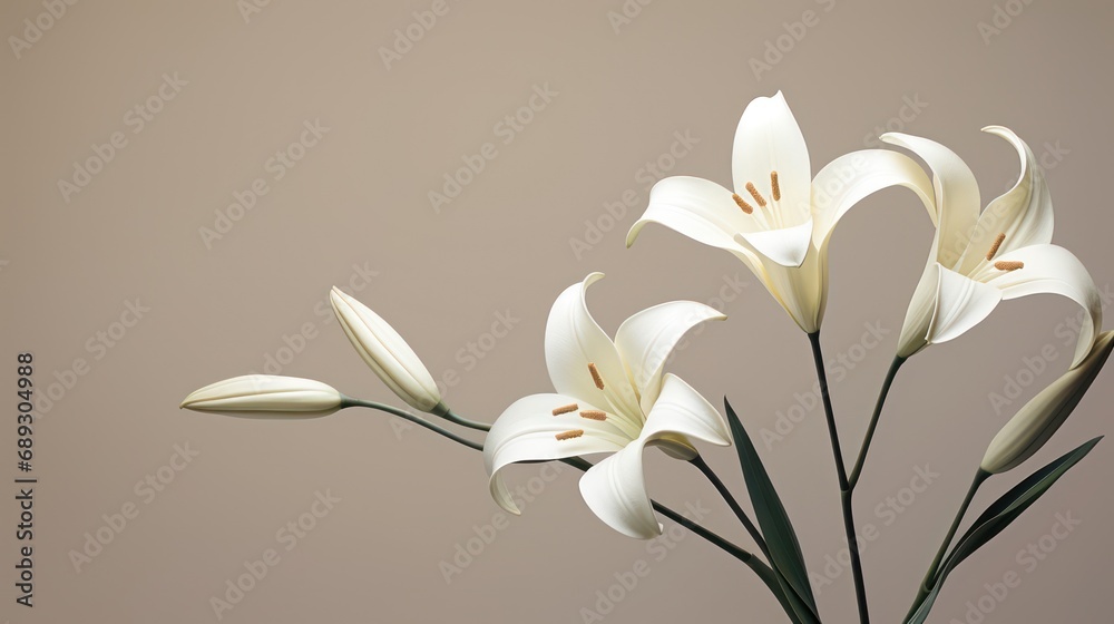 Obraz premium Minimalist lily flower with a monochromatic, clean color scheme and geometric shapes for the petals and leaves, a modern and sleek atmosphere.