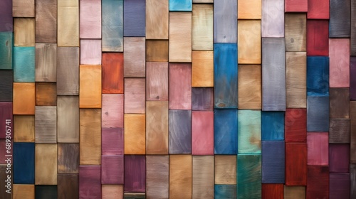 Colorful block stack Wood-aged background  art architecture texture abstract block stack on the wall for background