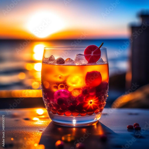 delicious refreshing cocktail made from natural berries, blueberries, blueberries, raspberries, strawberries, a refreshing and healthy drink, cool, with ice, a wonderful drink in the heat