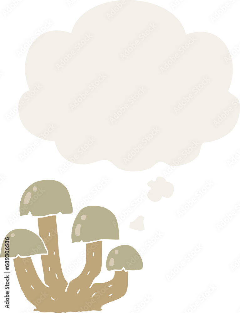 cartoon mushroom with thought bubble in retro style cartoon mushroom with thought bubble in retro style