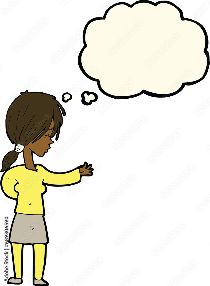 cartoon woman gesturing with thought bubble cartoon woman gesturing with thought bubble
