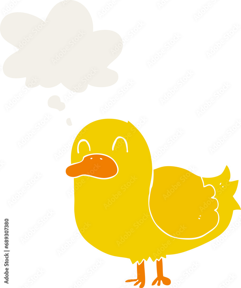 Fototapeta premium cartoon duck with thought bubble in retro style