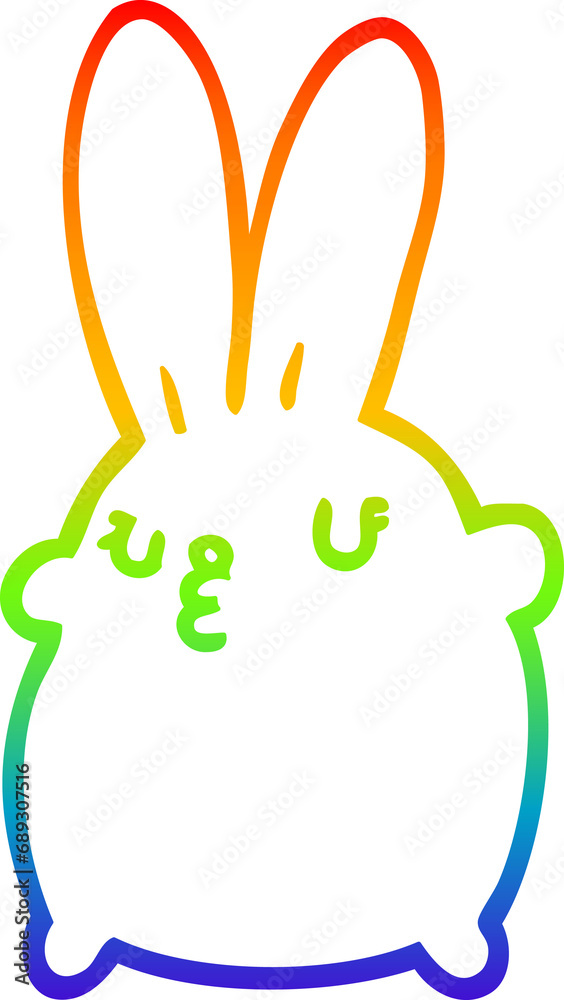 Fototapeta premium rainbow gradient line drawing of a cute cartoon rabbit