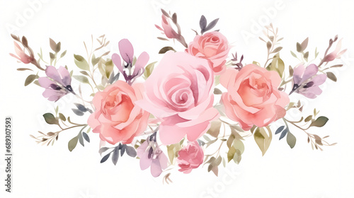 
Pink rose flower bouquet collection with watercolo, decorative flower background pattern, PPT background photo