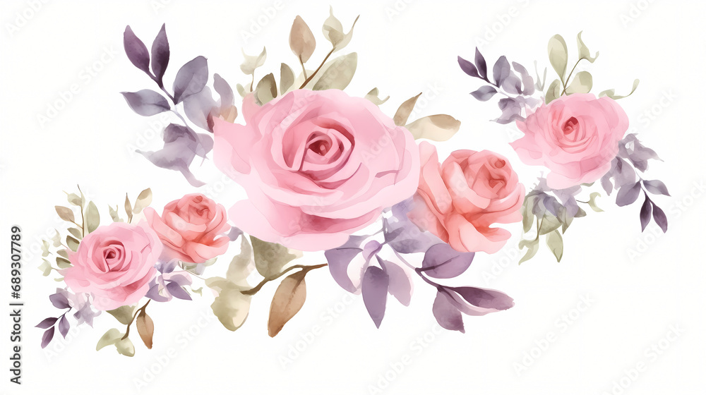 
Pink rose flower bouquet collection with watercolo, decorative flower background pattern, PPT background