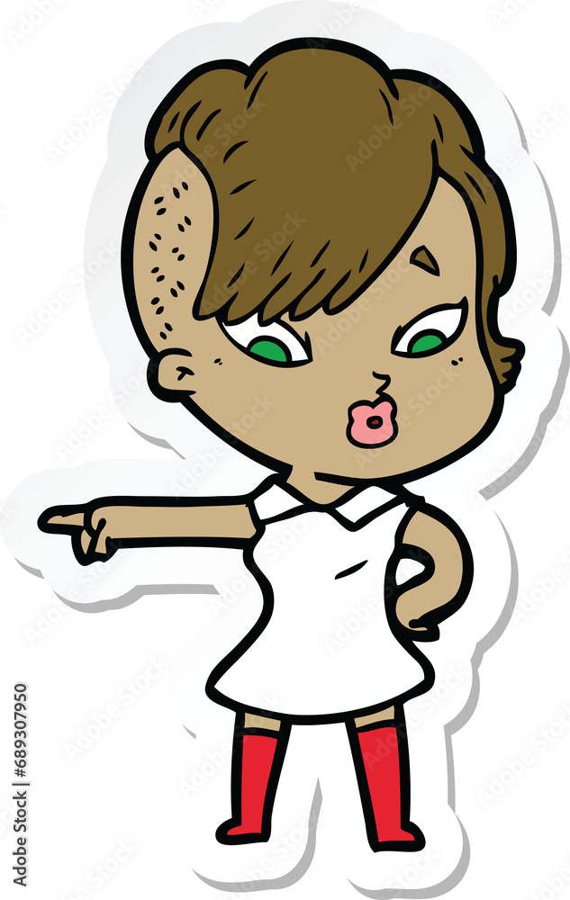 sticker of a cartoon surprised girl pointing sticker of a cartoon surprised girl pointing