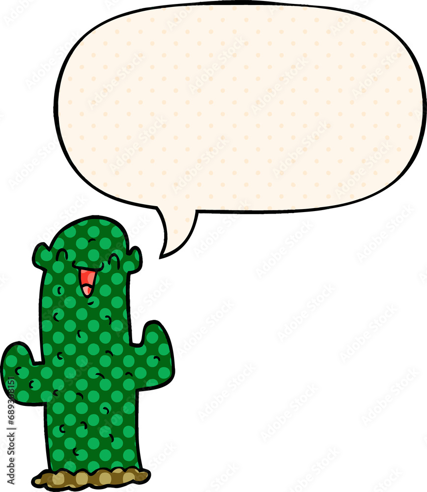 cartoon cactus with speech bubble in comic book style cartoon cactus with speech bubble in comic book style