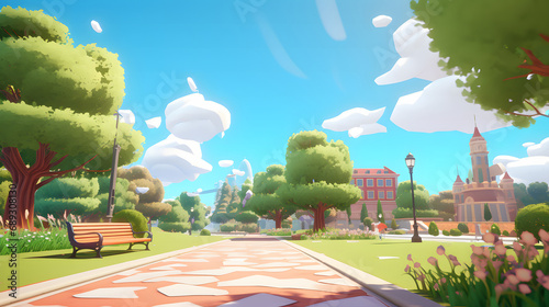 public park 3d cartoon style.