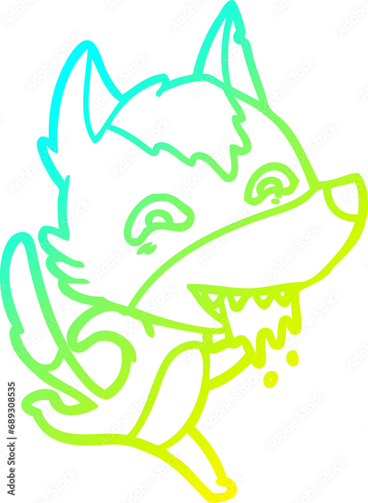 cold gradient line drawing of a cartoon hungry wolf running cold gradient line drawing of a cartoon hungry wolf running