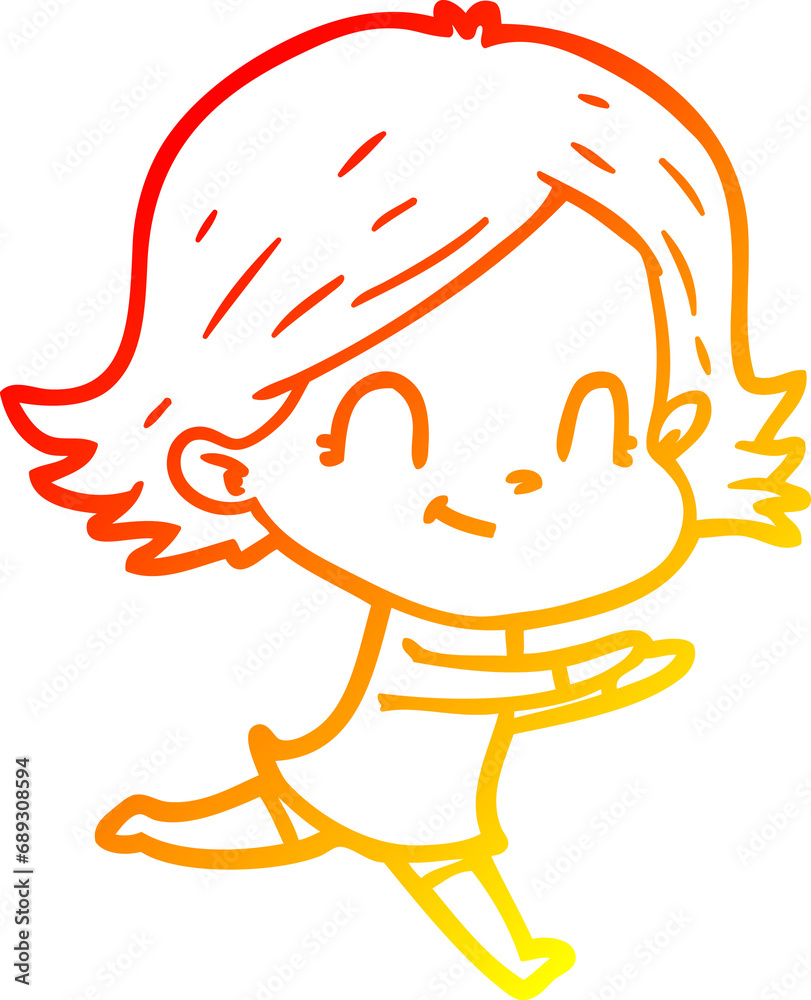 warm gradient line drawing of a cartoon friendly girl