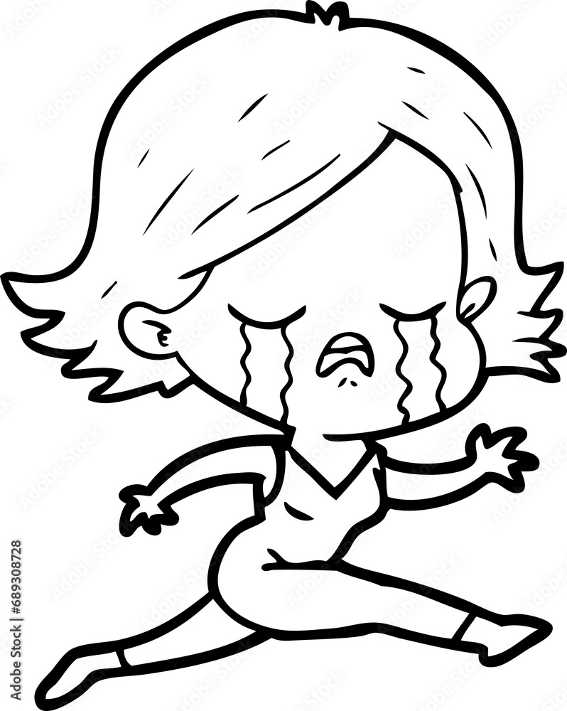 cartoon girl crying whilst running
