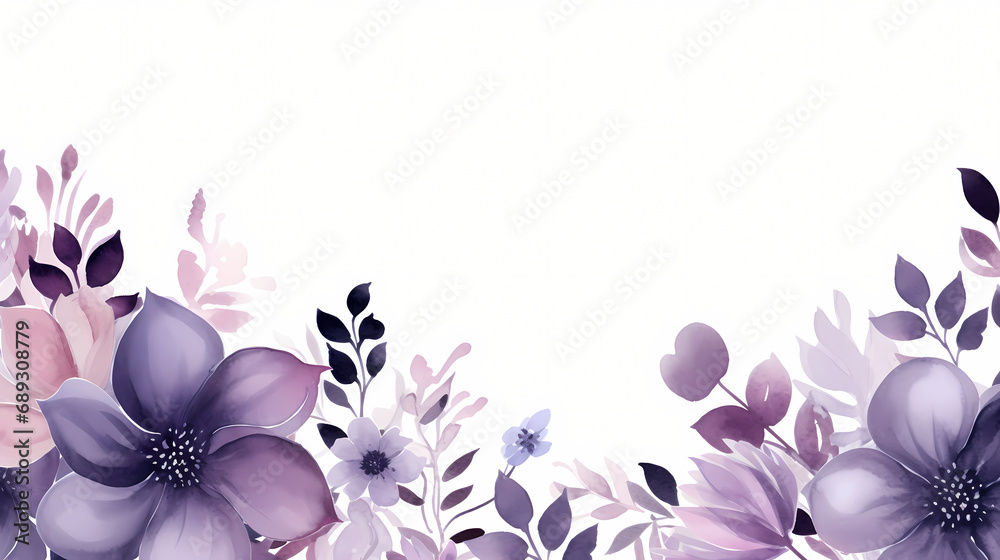 Watercolor purple floral border background, decorative flower ...