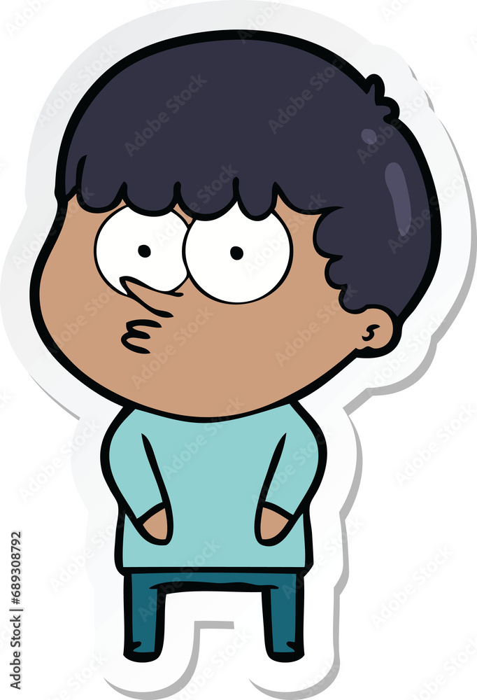 sticker of a cartoon curious boy