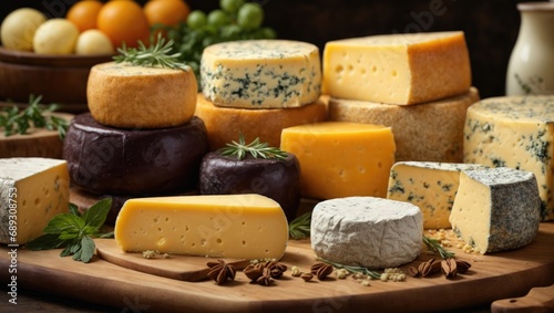 Delicious and beautiful cheese lies on the table