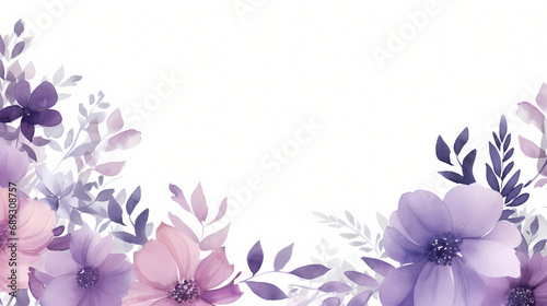 Watercolor purple floral border background, decorative flower background pattern, PPT background