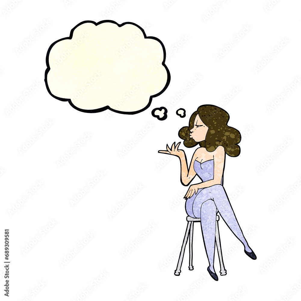cartoon woman sitting on bar stool with thought bubble cartoon woman sitting on bar stool with thought bubble