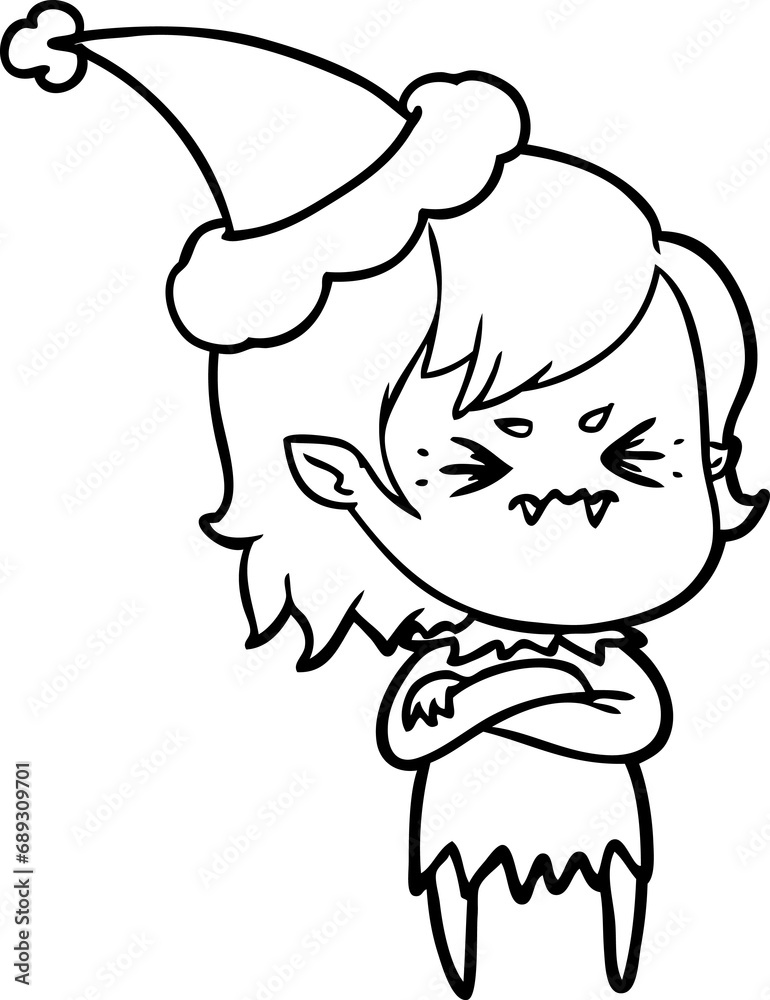annoyed hand drawn line drawing of a vampire girl wearing santa hat annoyed hand drawn line drawing of a vampire girl wearing santa hat