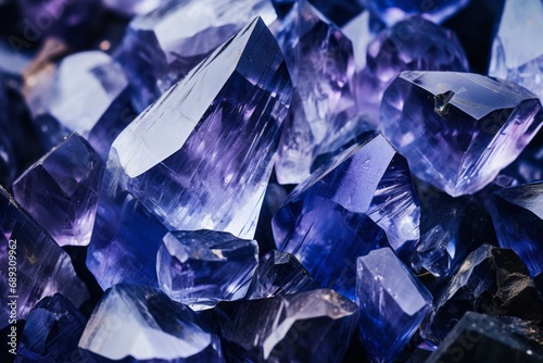 Closeup of violet-blue tanzanite gemstones with shiny facets photo