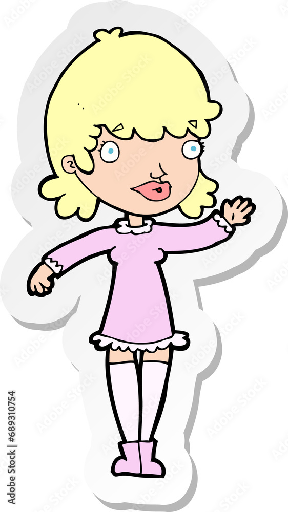 sticker of a cartoon woman waving sticker of a cartoon woman waving