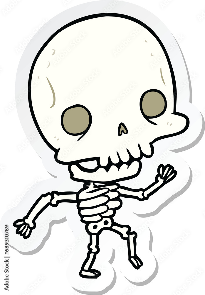 sticker of a cartoon skeleton