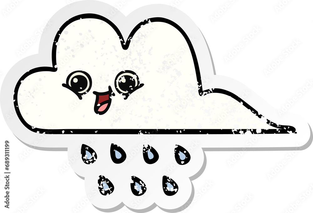 distressed sticker of a cute cartoon rain cloud