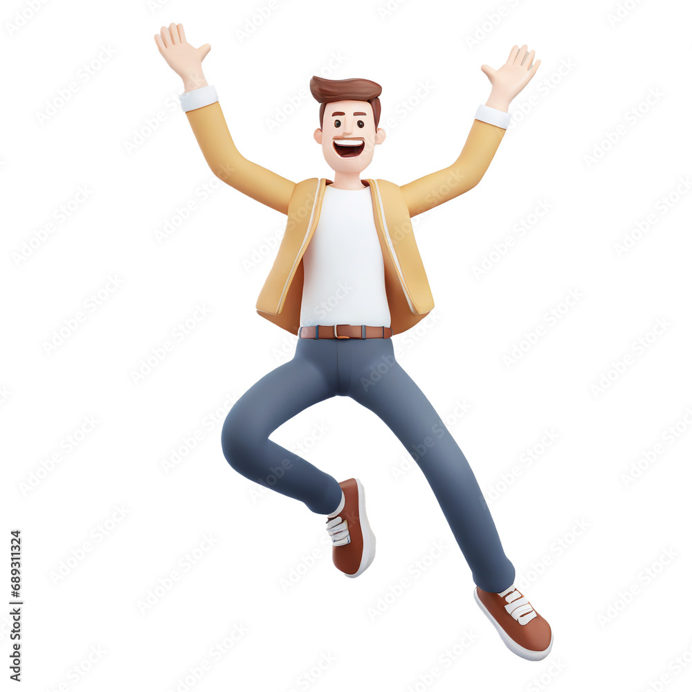 3d illustration of male character happy jumping 3d illustration of male character happy jumping