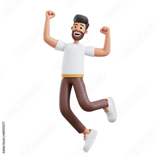 3d illustration of male character happy jumping