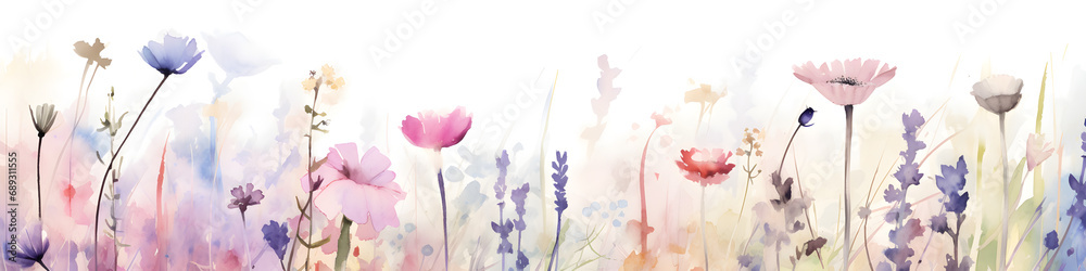 watercolour wildflowers background banner