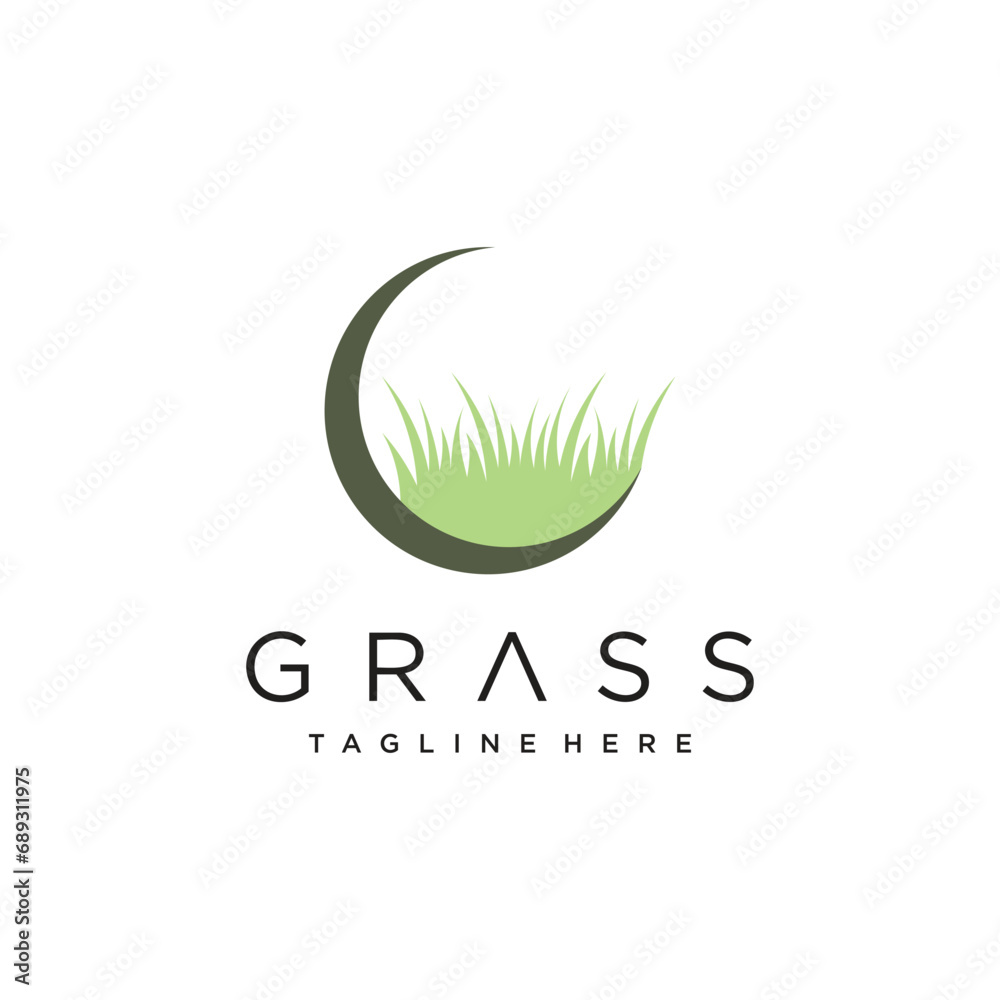 Grass logo design template vector illustration with creative idea