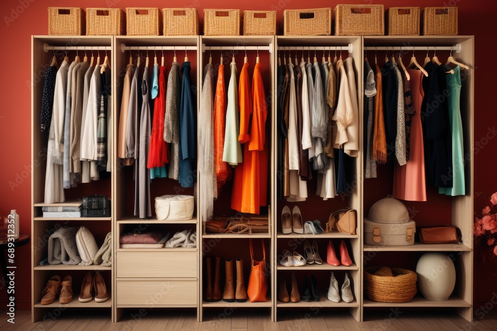 Impeccably Organized Woman's Closet. Home Organization and Tidiness Concept