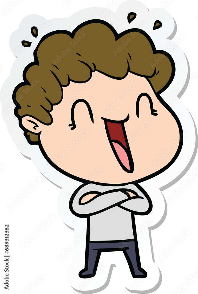sticker of a cartoon happy man laughing