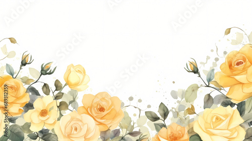 Yellow rose garden background with watercolor, decorative flower background pattern, PPT background