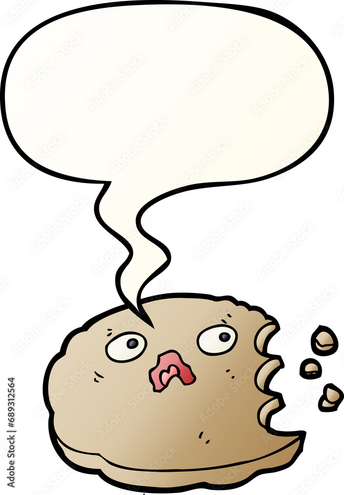 cartoon bitten cookie with speech bubble in smooth gradient style cartoon bitten cookie with speech bubble in smooth gradient style
