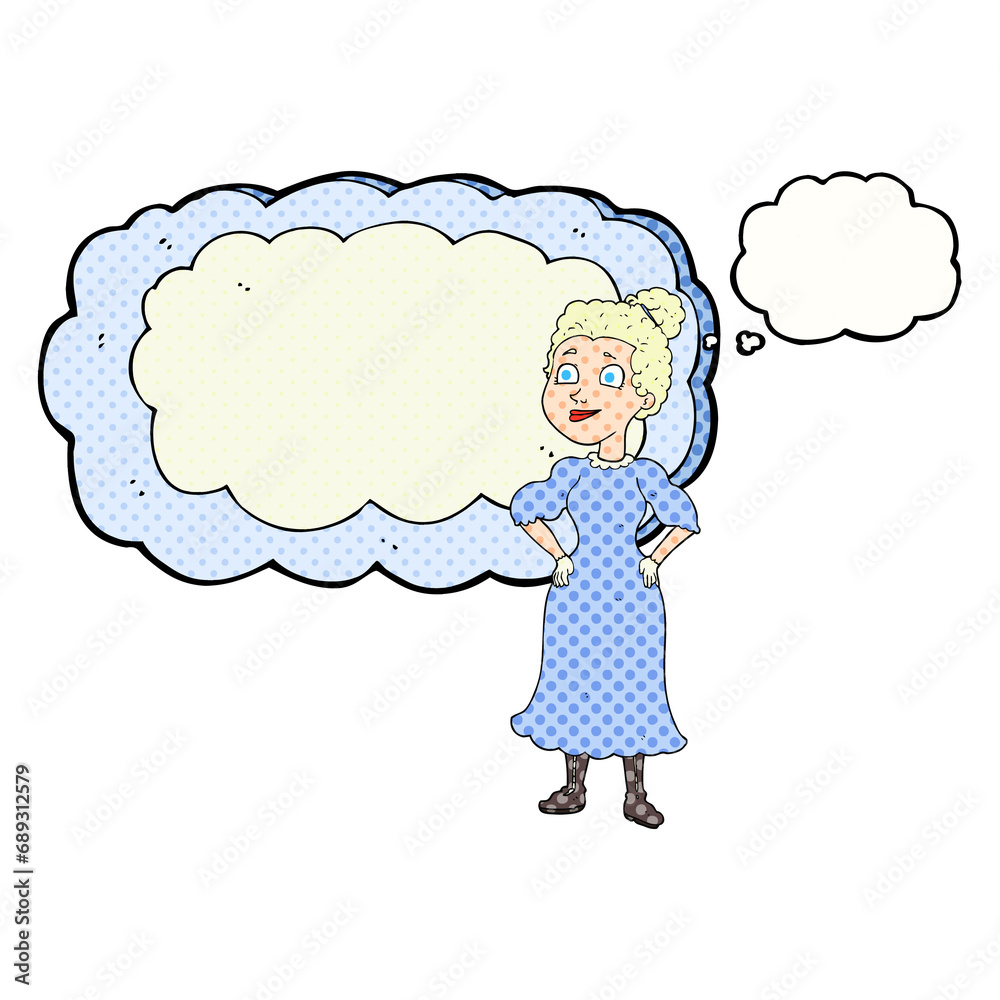 freehand drawn thought bubble cartoon victorian woman in dress freehand drawn thought bubble cartoon victorian woman in dress
