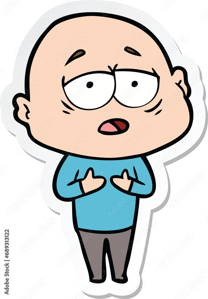 sticker of a cartoon tired bald man sticker of a cartoon tired bald man