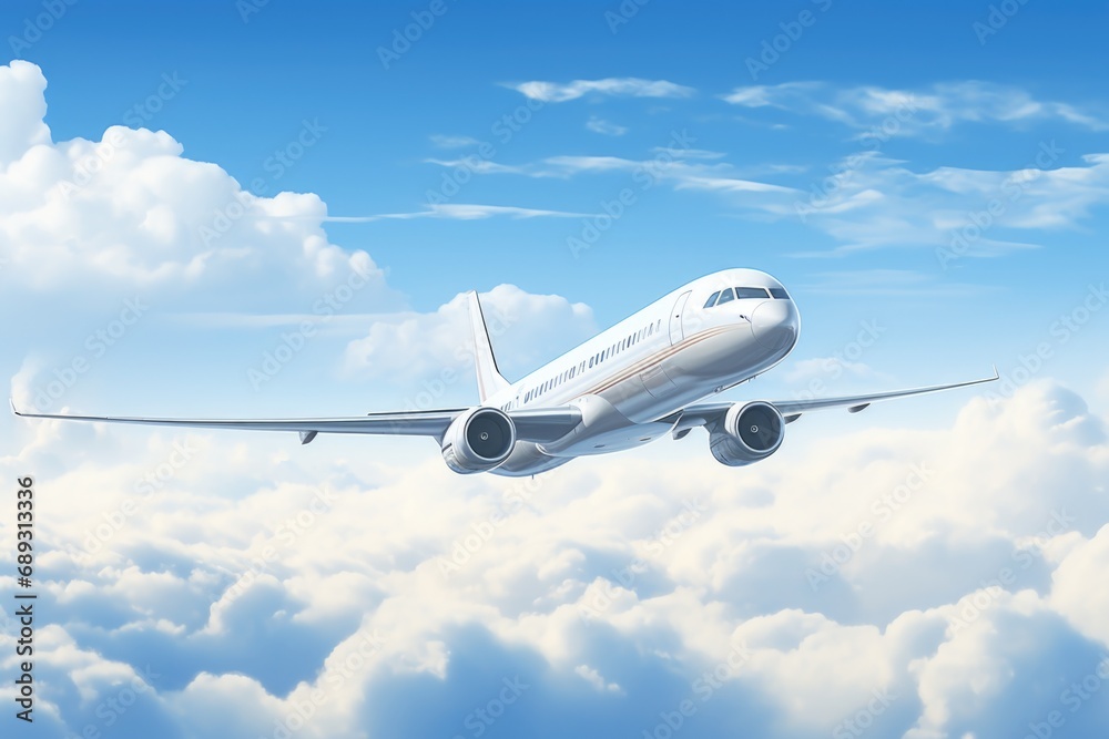 Obraz premium A large jetliner soaring through the clouds. Perfect for travel and aviation-related projects