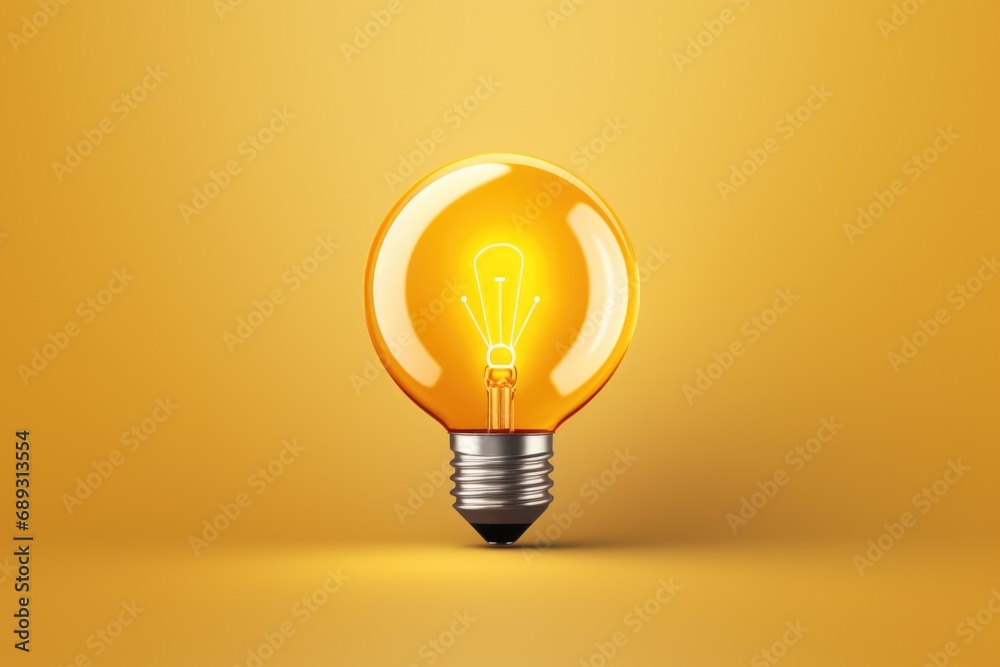 A yellow light bulb against a yellow background. Suitable for concepts related to creativity, innovation, and energy efficiency A yellow light bulb against a yellow background. Suitable for concepts related to creativity, innovation, and energy efficiency