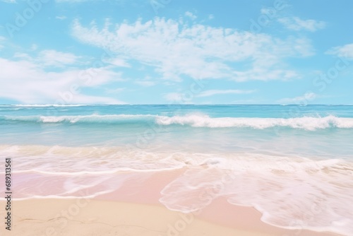 A beautiful view of the ocean from a sandy beach. Perfect for travel and vacation-themed projects