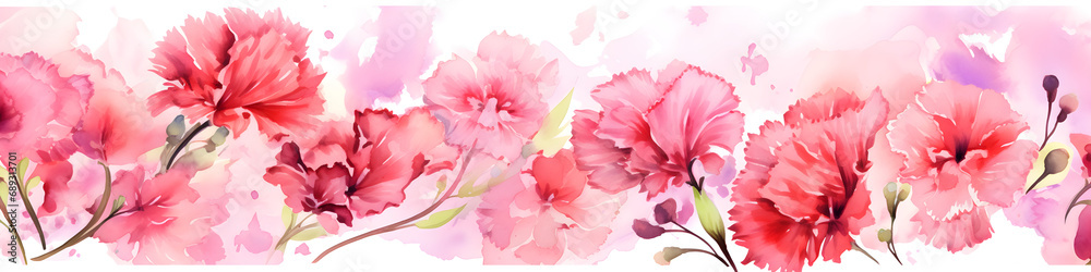 watercolour carnation flowers background banner