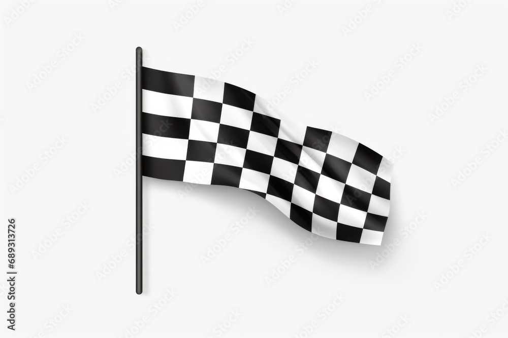 Black and white checkered flag on a pole, perfect for indicating the end of a race or marking a victory. Can be used in sports, competitions, or any event where a clear winner is determined