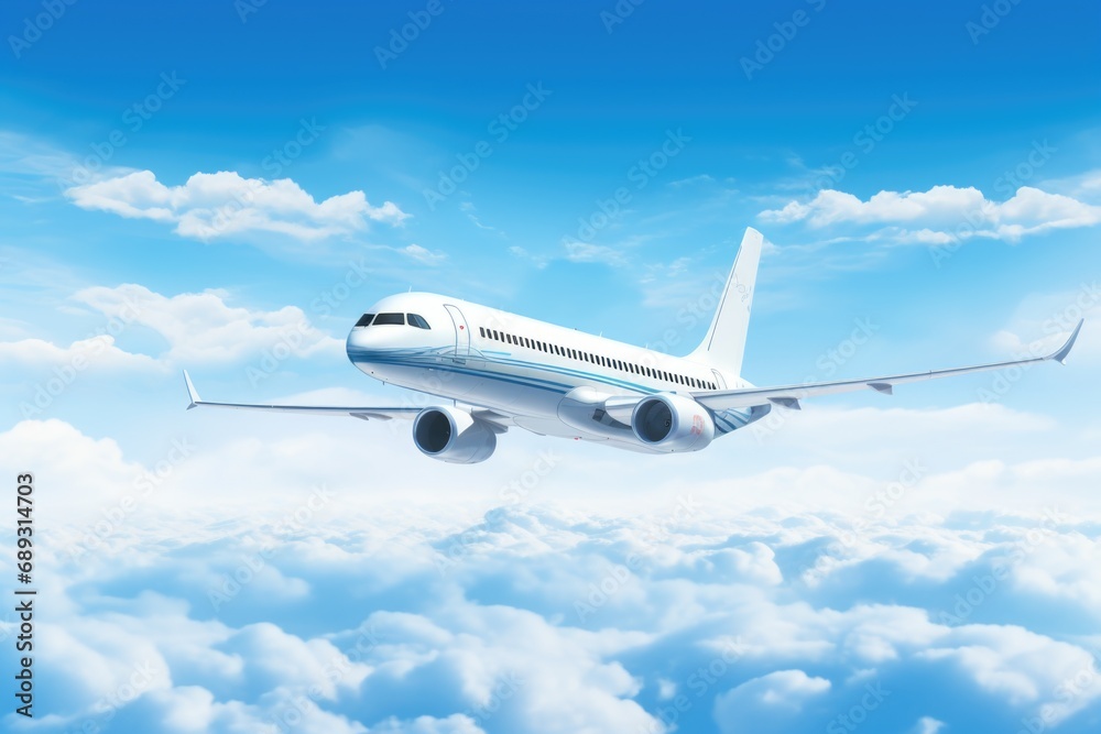 Obraz premium A large passenger jet soaring through the clouds. Perfect for travel and aviation themes