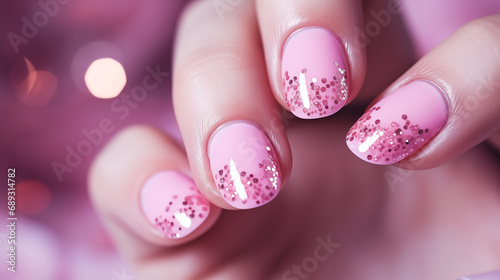 Well-groomed female hands with a beautiful neat manicure, nail design idea for Valentine's Day photo