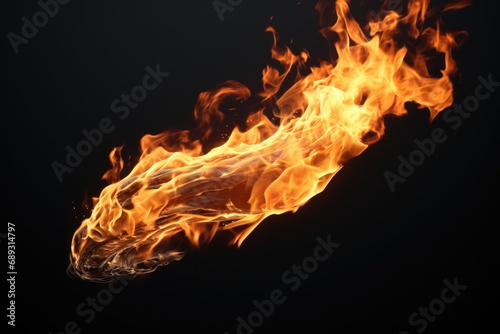 Close-up view of a fire on a black background. Perfect for adding warmth and intensity to any design or project © Fotograf
