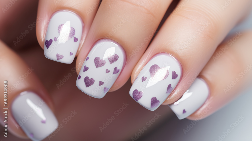 Well-groomed female hands with a beautiful neat manicure, nail design idea for Valentine's Day Well-groomed female hands with a beautiful neat manicure, nail design idea for Valentine's Day