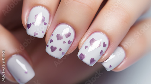 Well-groomed female hands with a beautiful neat manicure, nail design idea for Valentine's Day