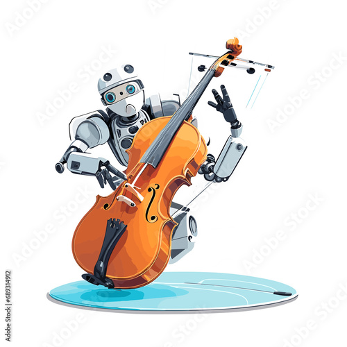 Cybernetic Sonata! Immerse yourself in the cybernetic beauty of a robotic cellist in this futuristic artwork © just_colorful