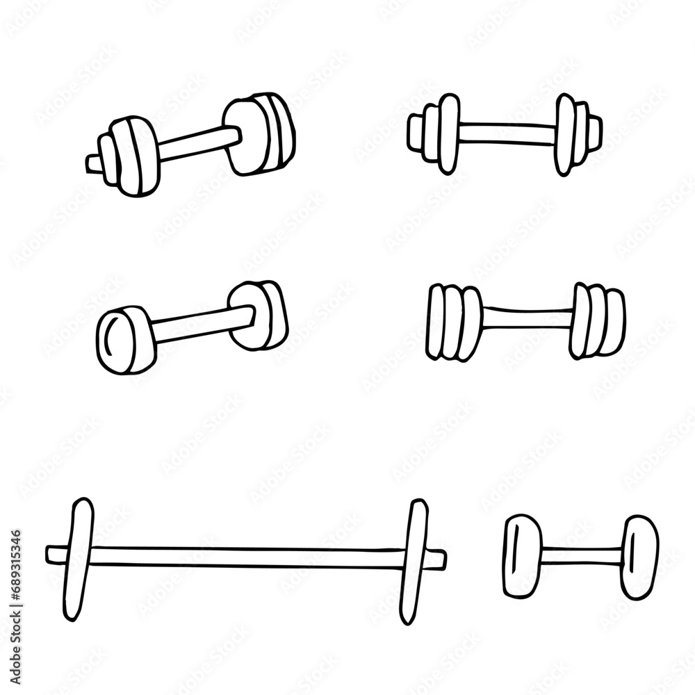 Dumbbell set, vector illustration hand drawing doodles Dumbbell set, vector illustration hand drawing doodles