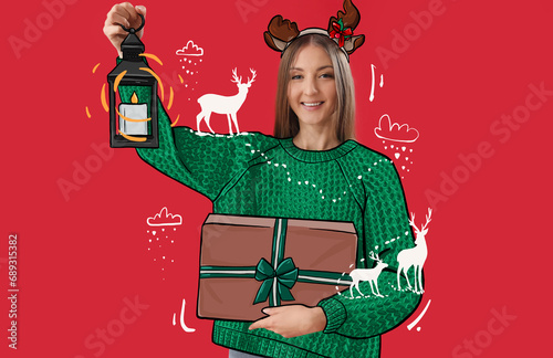 Young woman with reindeer h...