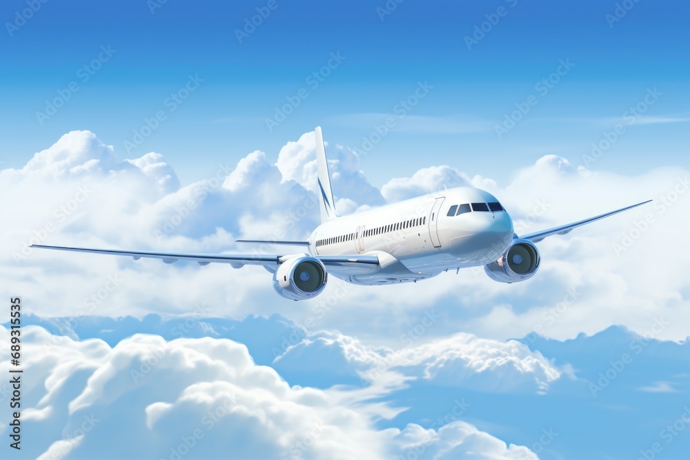 Obraz premium A large passenger jet flying through the clouds. Perfect for travel or aviation-related projects